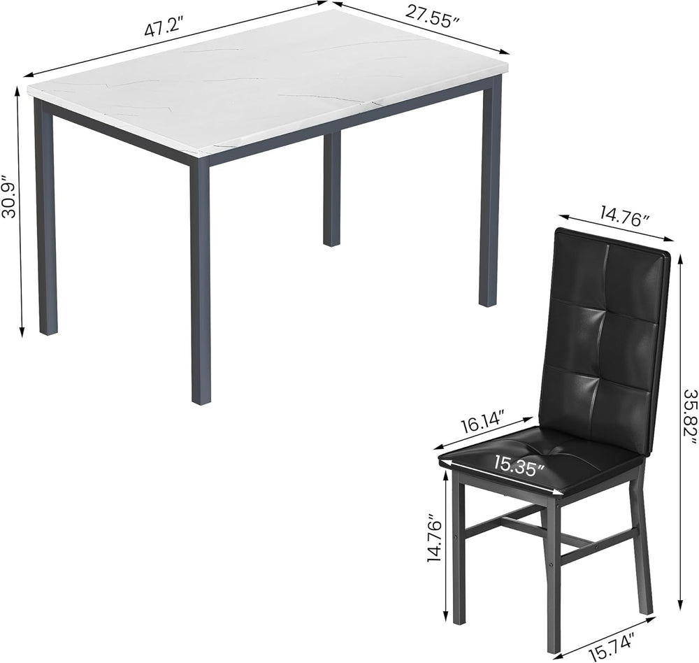 Hooseng Dining Table Set for 4, Faux Marble Small Kitchen Table with 4 PU Lea...