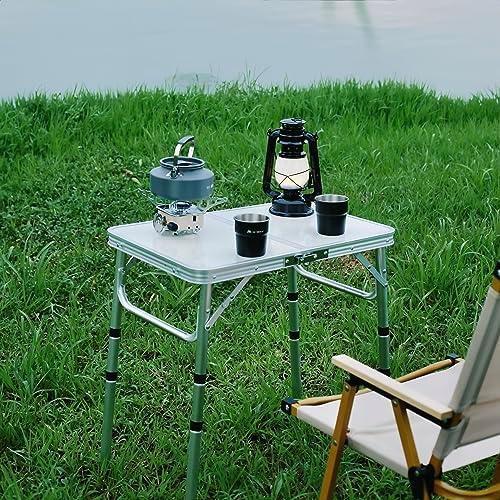 Folding Camping Table, Adjustable Height Portable Picnic Table, 24"x 16&...