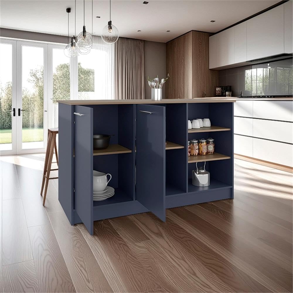 Pemberly Row Two Cabinet Kitchen Island, 59in Wide Light Oak and White Finish...