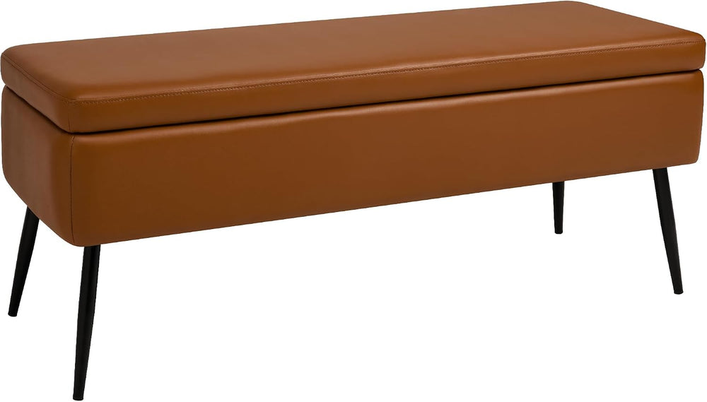 kinmars Leather Storage Ottoman Bench, End of Bed Bench with Steel Legs | Bro...