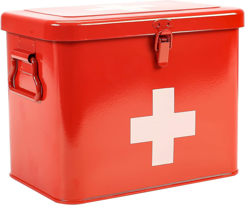 First Aid Kit, First Aid Medicine Supplies Bin - 2-Tier Metal Medicine Storag...