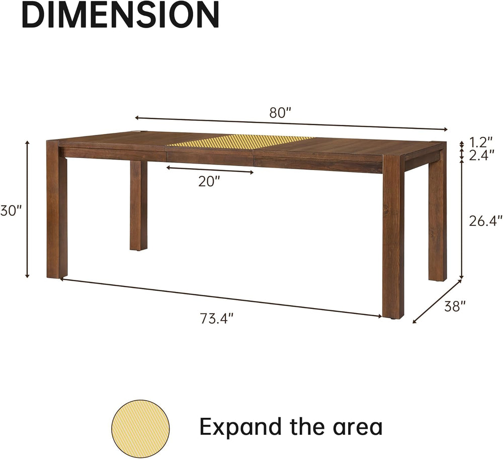 60"-80" Extendable Dining Table, Modern Rectangular Wood Kitchen Ta...