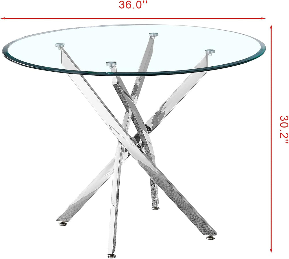 HomVent 36''Silver Round Glass Dining Table Set for 4 for Family Gath...