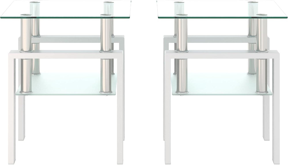 BIGTO 2 Pcs Tempered Glass Side Table, End Table for Living Room, Sofa Table ...