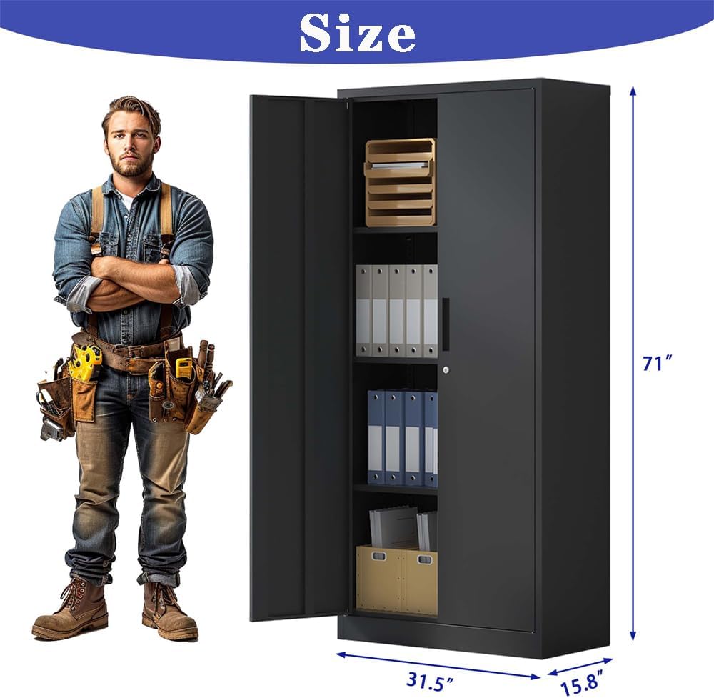 Lockable Cabinet Metal Storage Cabinet, 69" Locking Metal Storage Cabine...
