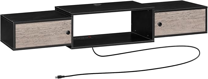HOOBRO 55" Floating TV Stand with Power Outlets, Modern Wall Mounted Med...