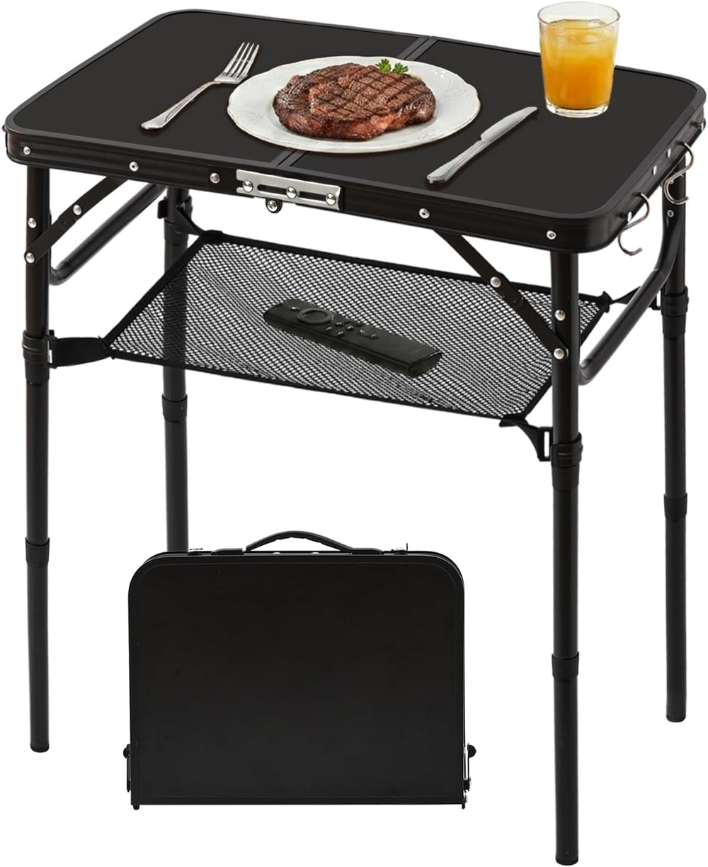 Folding TV Dinner Tray Table, Adjustable Height Sofa Table, Black