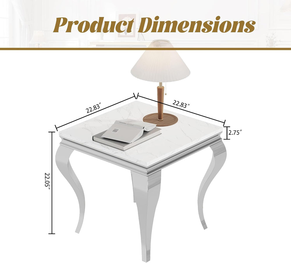 Square Faux Marble End Table, Modern Elegant Side Table with Stainless Steel ...