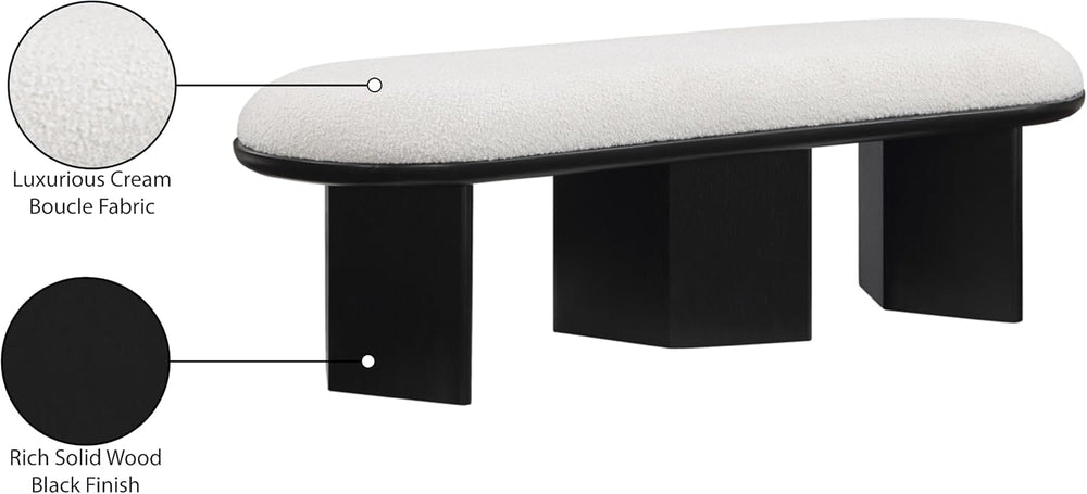 Meridian Furniture 22005Cream Wilshire Collection Art Deco Bench with Luxurio...