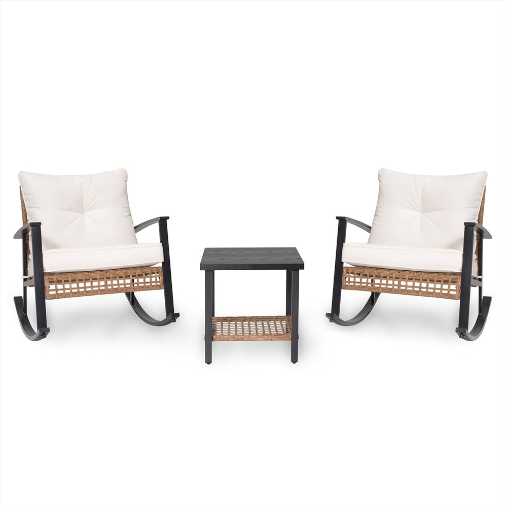 LAUSAINT HOME 3-Piece Rocking Bistro Set, Outdoor Patio Furniture with Thick ...