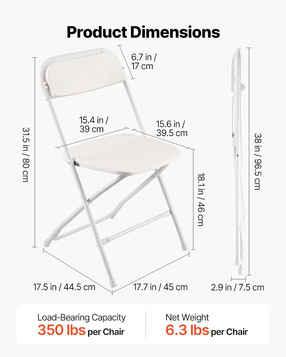 VEVOR 4 Pack Folding Chairs, Foldable Plastic Chair with Reinforced Metal Fra...