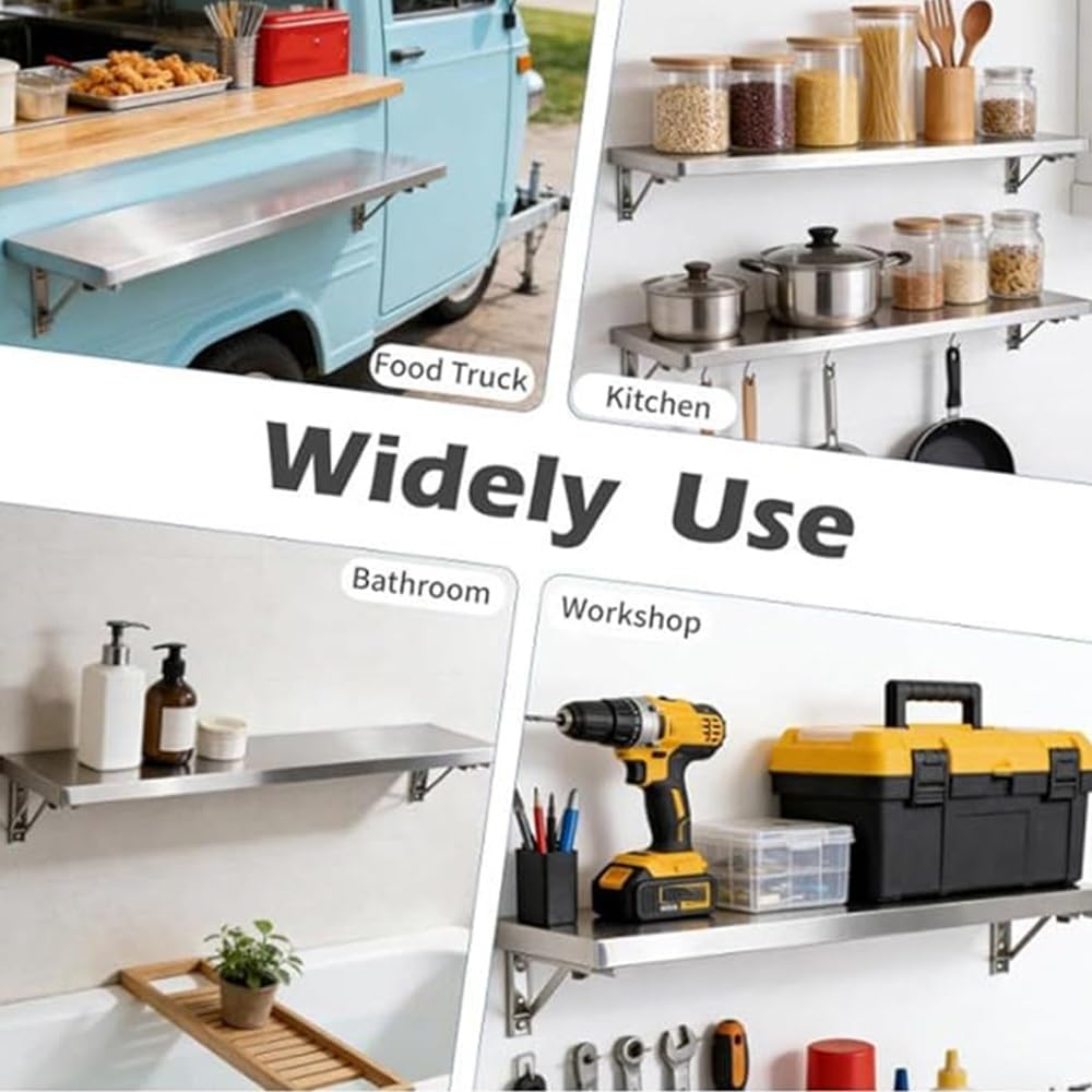 Laundry Folding Table Stainless Steel Wall Mounted Workbench, Desk Concession...