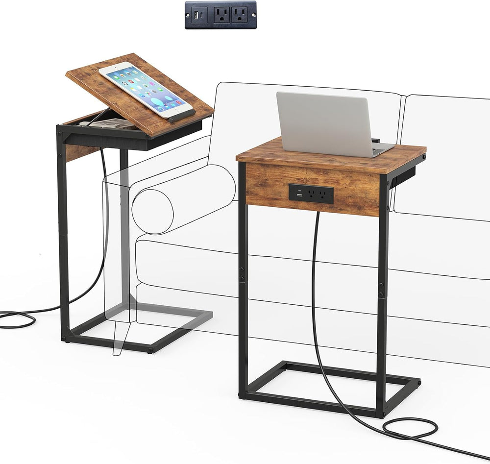 sthmec C Shaped End Table with Charging Station,45° Tiltable Adjustable Flip ...