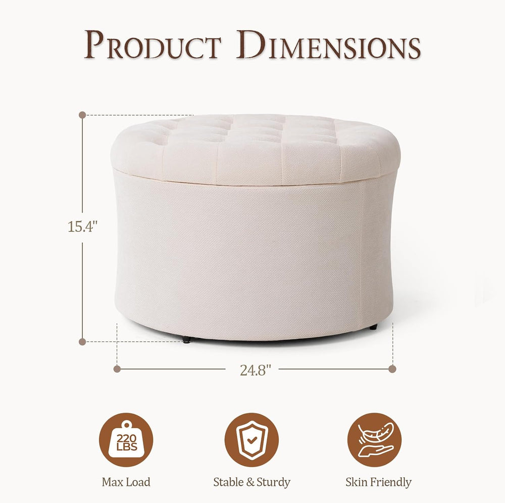 ONBRILL Round Ottoman Foot Rest, 24" Storage Ottoman | 15.4" Height...