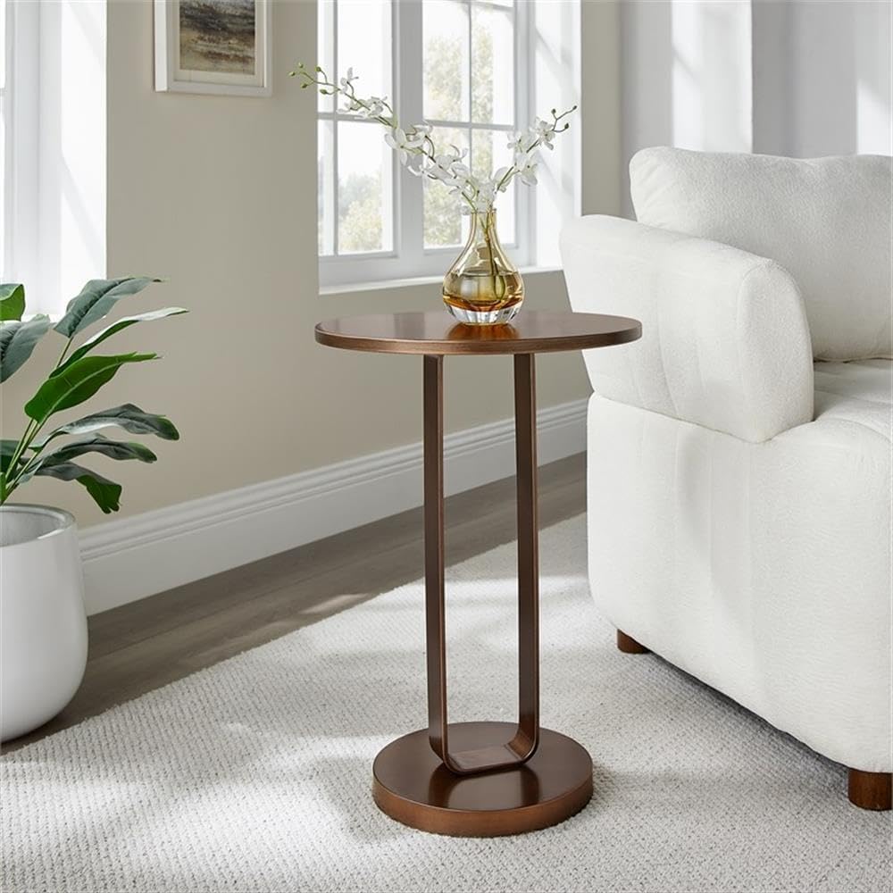 Pemberly Row Contemporary Round Accent Table, Antique Bronze Metal Finish, 15...