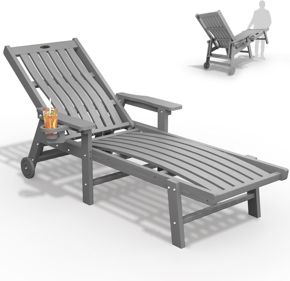 THOEOE Patio Chaise Lounge Chair,HDPE Lounge Chair Outdoor with Wheels | Over...