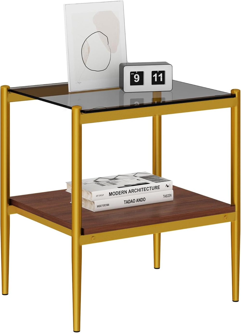 Set of 2 Rectangle End Tables, Gray Tempered Glass Top, Living Room | Sturdy ...