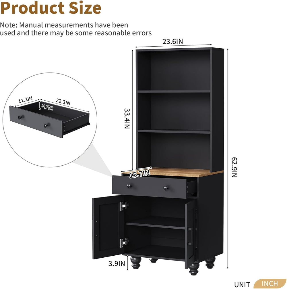 Black Kitchen Hutch Storage Cabinet, 23.6" W Small Kitchen Pantry Cabine...