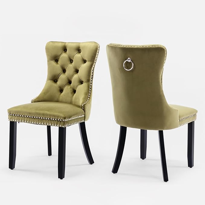 Velvet Upholstered Dining Chairs Set of 2, Modern Style Kitchen Side Chairs w...
