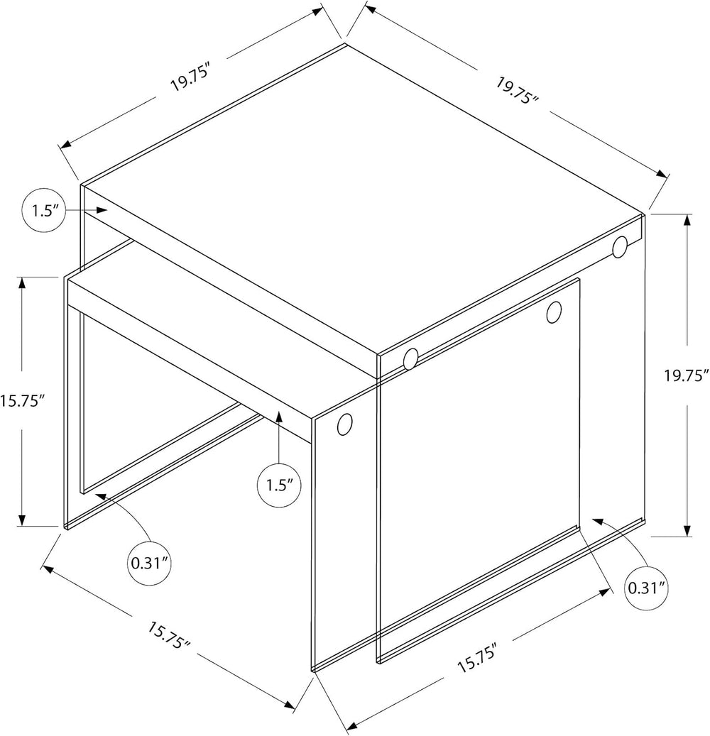 Set of 2 Square Nesting Tables with Sturdy Tempered Glass Base & Glossy W...