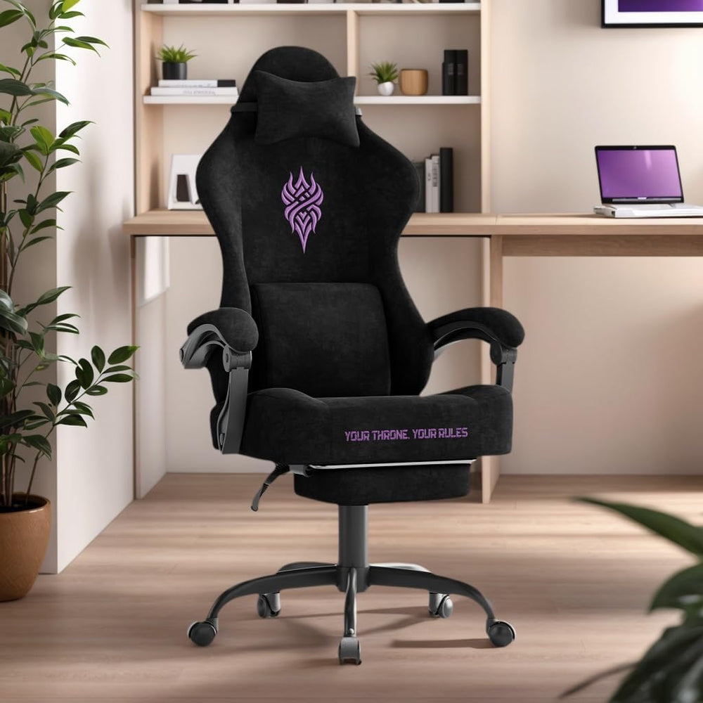 Soontrans Black Velvet Fabric Gaming Chairs with Footrest, Ergonomic Comforta...