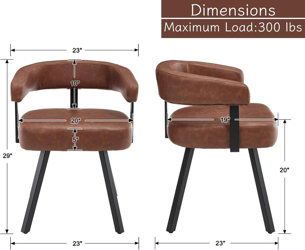 Shunzhi Brown Upholstered Leather Dining Chairs Set of 6 Modern Barrel Dining...