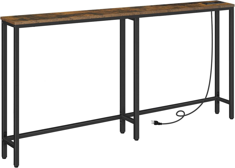 HOOBRO 63" Narrow Console Table with Charging Station, 5.9" Slim So...