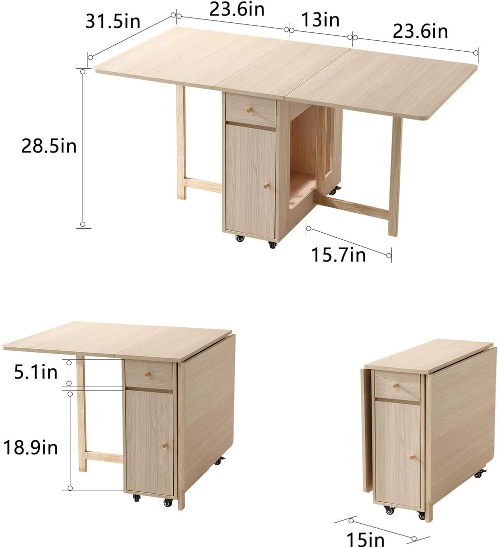 COMUHOME Drop Leaf Folding Dining Table with Storage, Wheels, Space Saving | ...