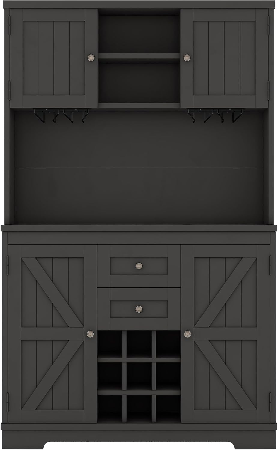 Farmhouse Kitchen Buffet Cabinet with Storage, Black Food Pantry Organizer wi...