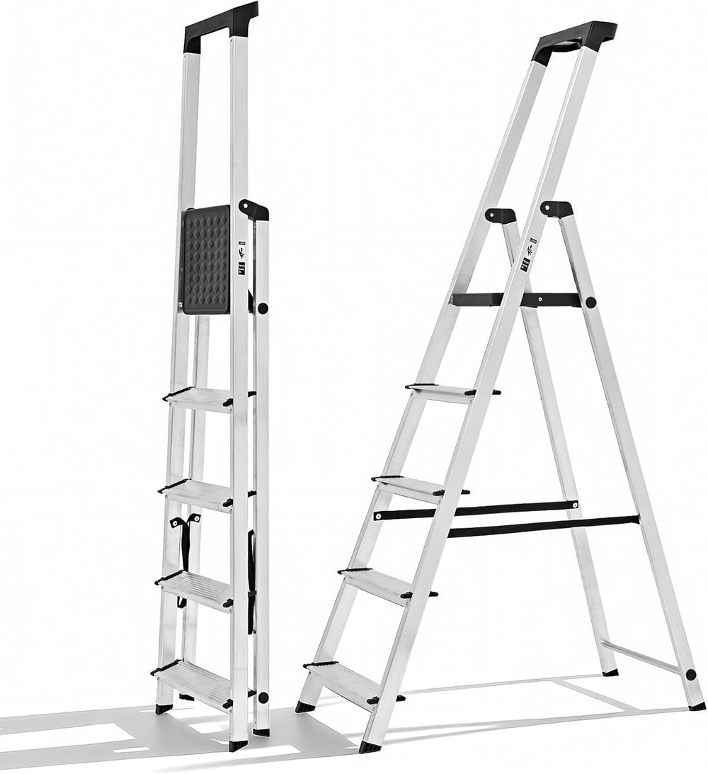 Sweetcrispy 5 Step Ladder, 330lbs Folding Step Stool with Anti-Slip Pedal