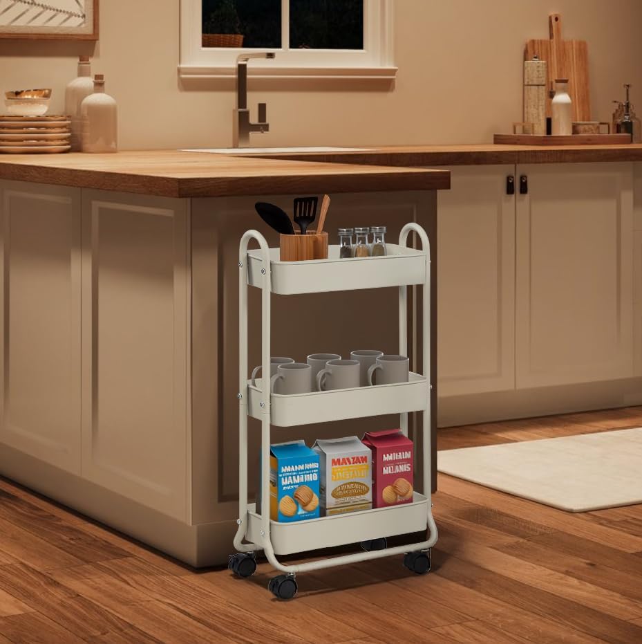 SunnyPoint Slim Rolling Storage Cart, 3 Tier Bathroom Storage Organizer Bathr...