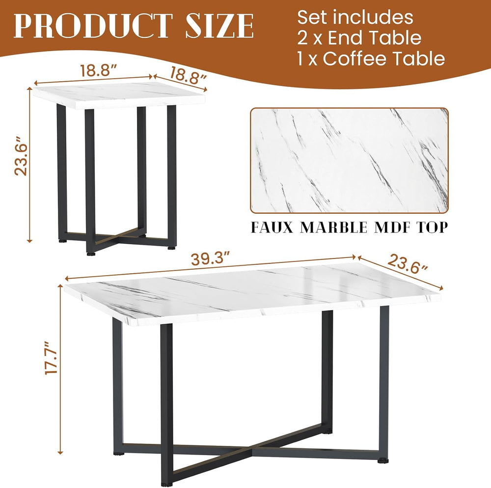 Hooseng Coffee Table Set of 3 Coffee Table and end Table Sets, Modern Living ...