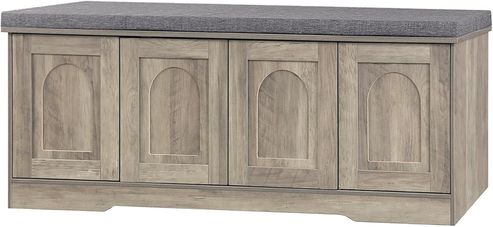 DINZI LVJ Shoe Bench, Entryway Storage Bench with Doors, Cushion, 2-Tier Shoe...