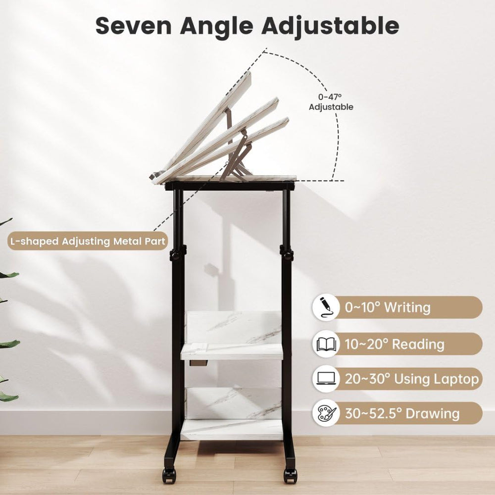 Hadulcet Adjustable C Table with Charging Station, Tiltable Desk C Shaped End...