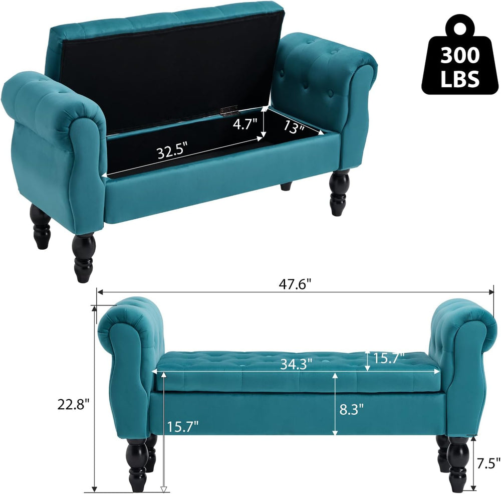48'' Storage Bench for End of Bed, Upholstered Bedroom Bench with Arm...