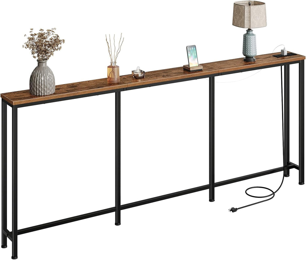 CHOEZON 78.7'' Narrow Console Table with Power Outlet 7.1" Skinn...