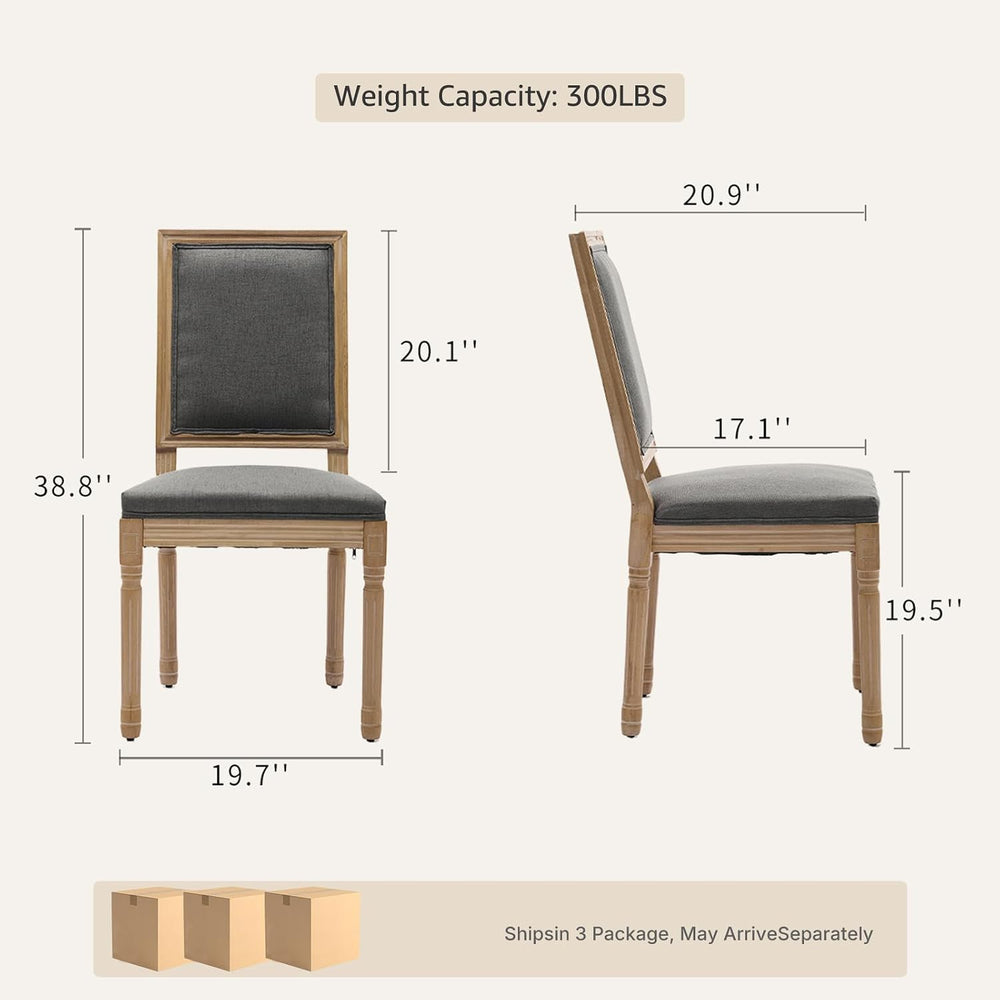 Vintage French Country Dining Chairs Set of 6, Fabric Dining Chair with a Squ...