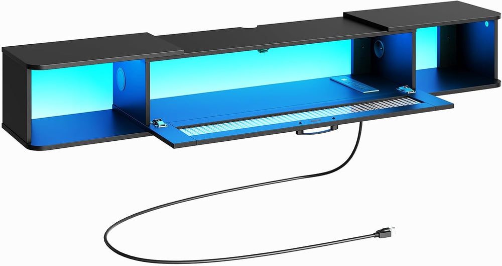 HOOBRO Floating TV Stand with LED Light Power Outlet for TVs up to 65”, Wall ...