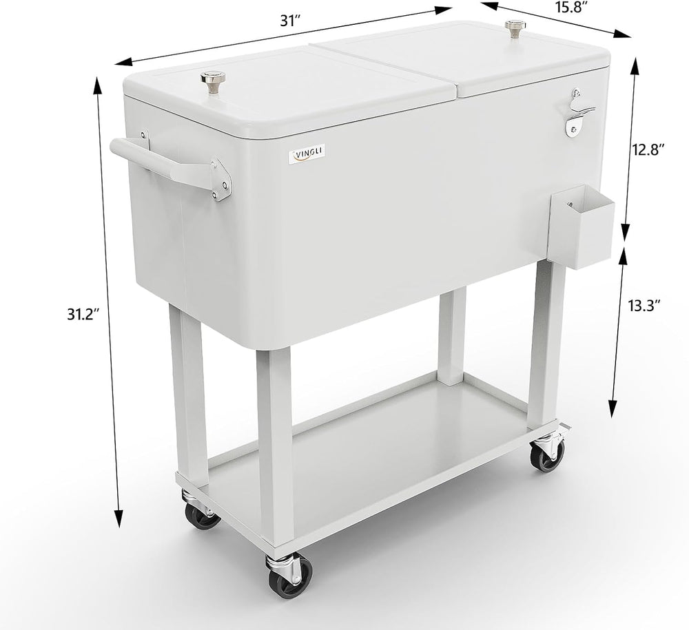 VINGLI Rolling Ice Chest, Portable Patio Party Bar Drink Cooler Cart, with Sh...