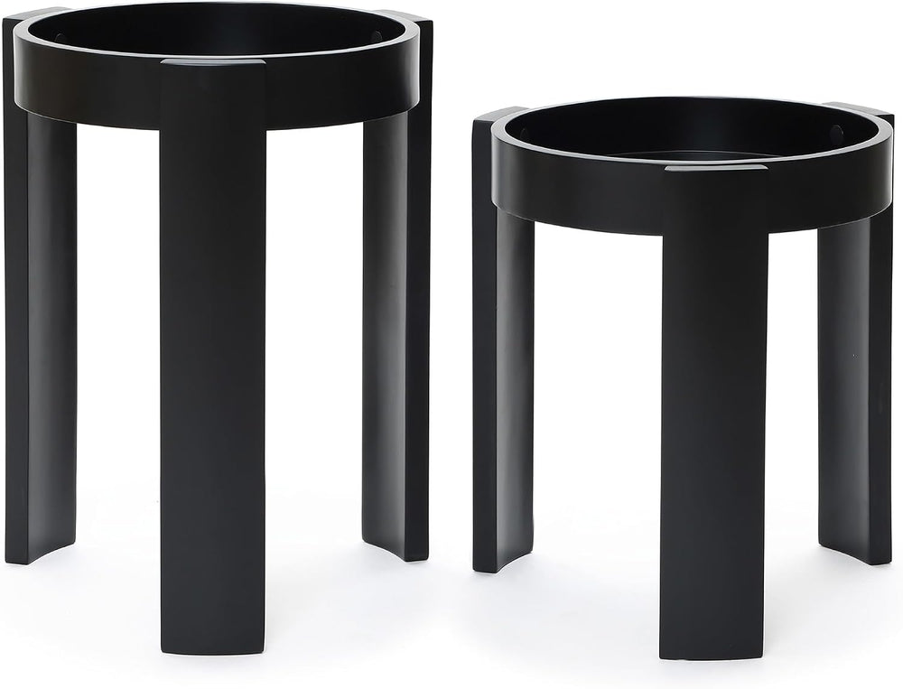 LuxenHome Set of 2 Black Nesting Tables, Space Saving Modern Round Side Table...