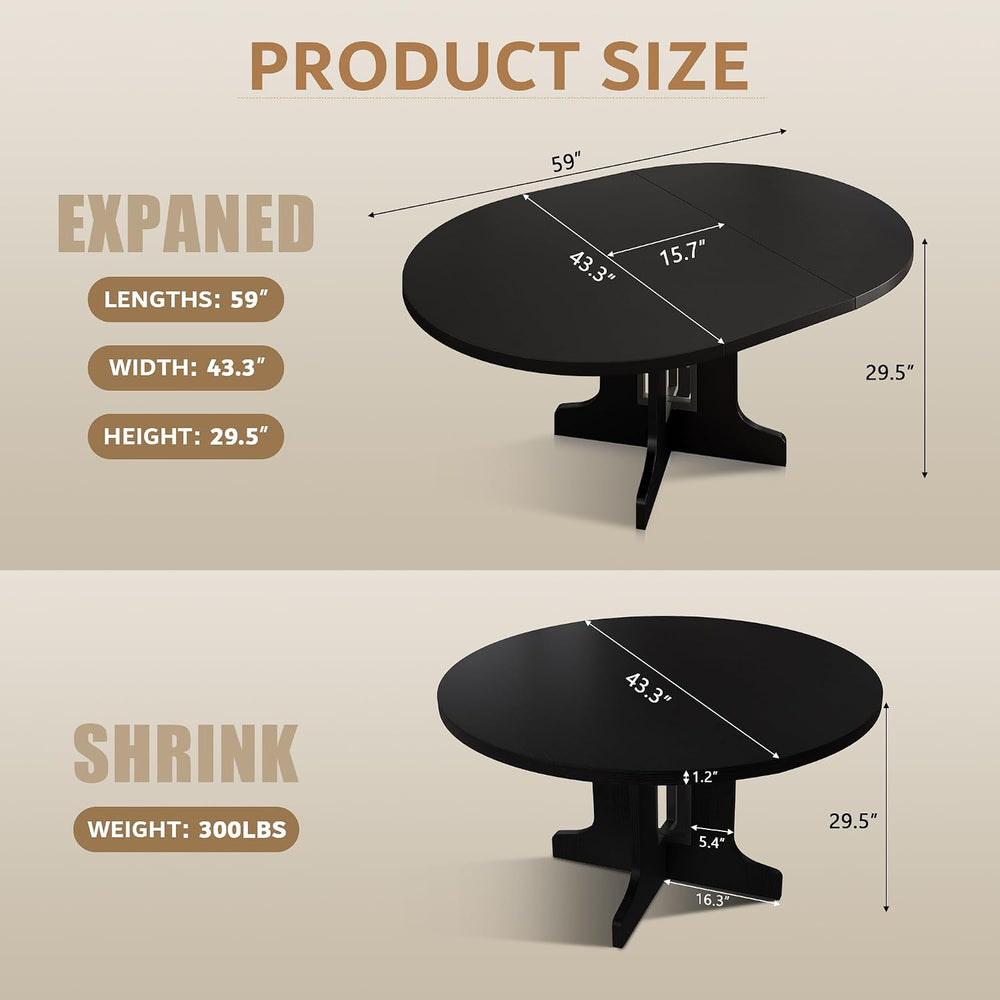 iPormis 59" Extendable Round Dining Table for 4-6, Modern Kitchen Table ...