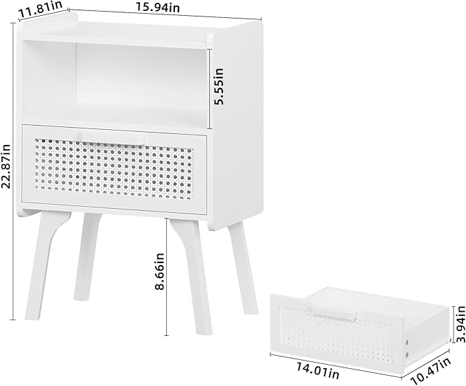 Lerliuo Rattan Nightstand, Side Table with Drawer Open Shelf, Cane Accent Bed...