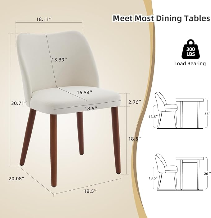 Dining Chair Set of 4, Linen Upholstered Dining Chair with Solid Wood Legs, W...