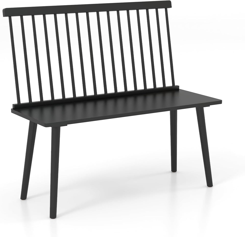 Giantex Dining Bench with Back, Black Windsor Bench with Spindle Back & A...