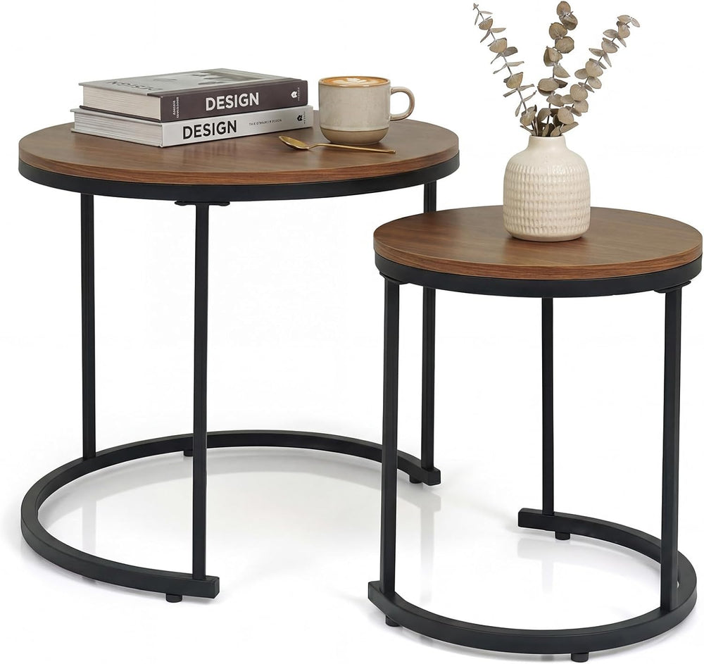 GOFLAME Nesting Coffee Tables Set of 2, Stacking Round Center Table with Wood...