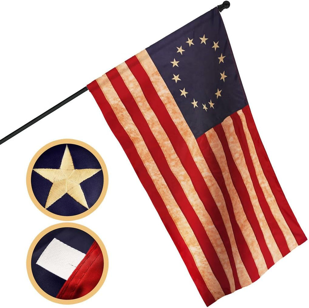 G128 Betsy Ross Tea-Stained Flag | 3x5 Ft | Pole Sleeve Embroidered 420D Poly...