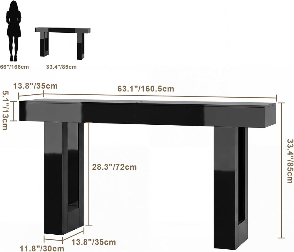 ChooChoo High Gloss 63 Inch Long Console Table with LED Light | Modern Entryw...