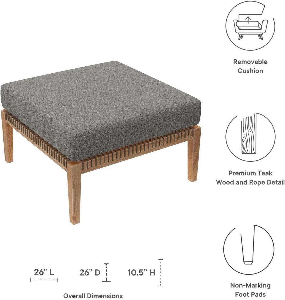 Modway Clearwater Outdoor Patio Teak Wood Ottoman in Gray Graphite