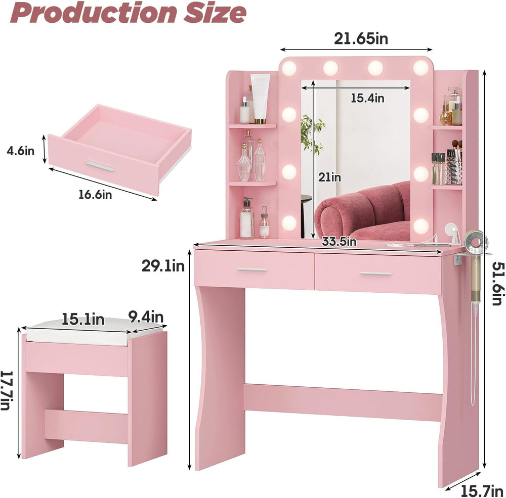 Vabches Vanity Desk with Lights,Makeup Vanity with Power Strip,Dressing Table...