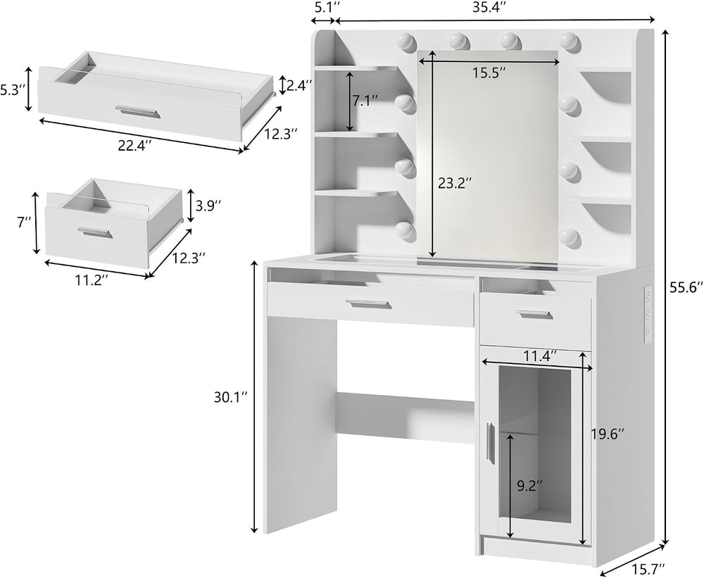 HUAHUU Vanity Desk with Mirror and Lights, Makeup Vanity Desk with Lights 3 C...